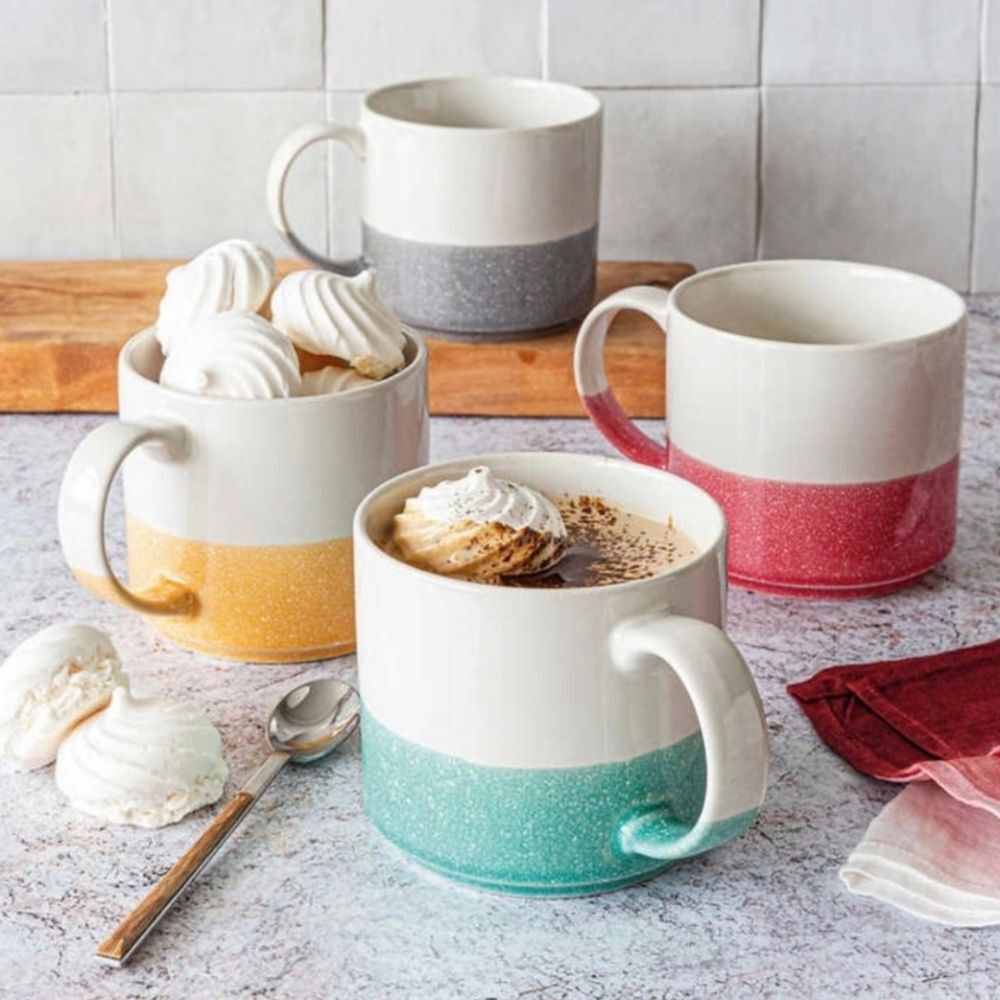 Over Back 4-pc Stoneware 16.9oz Large Size Mug Set Stackable Hot Chocolate Mugs